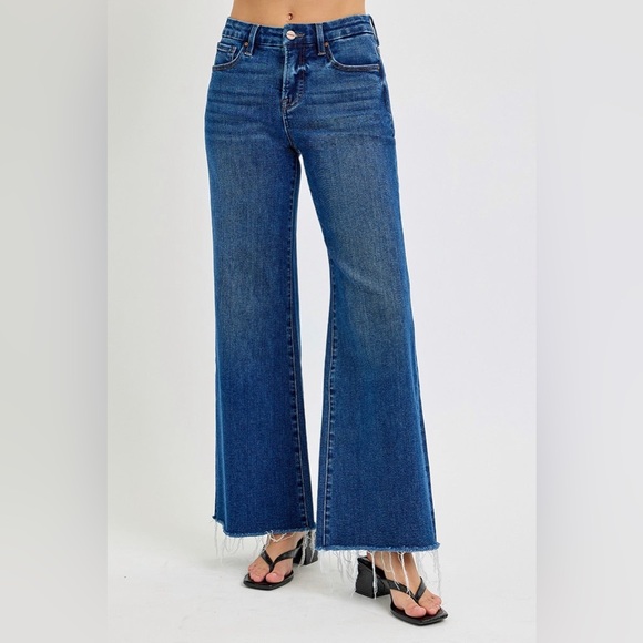 Tummy Control High Rise Dark Wash Wide Leg Jeans - Risen - Picture 6 of 6